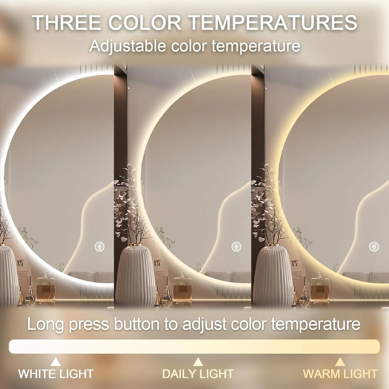 آینه حمام LED با نور پس زمینه Speculux - آینه آرایشی گرد دیواری 60 سانتی متری با نور 3 رنگ، آینه هوشمند کم نور شونده و کلید لمسی