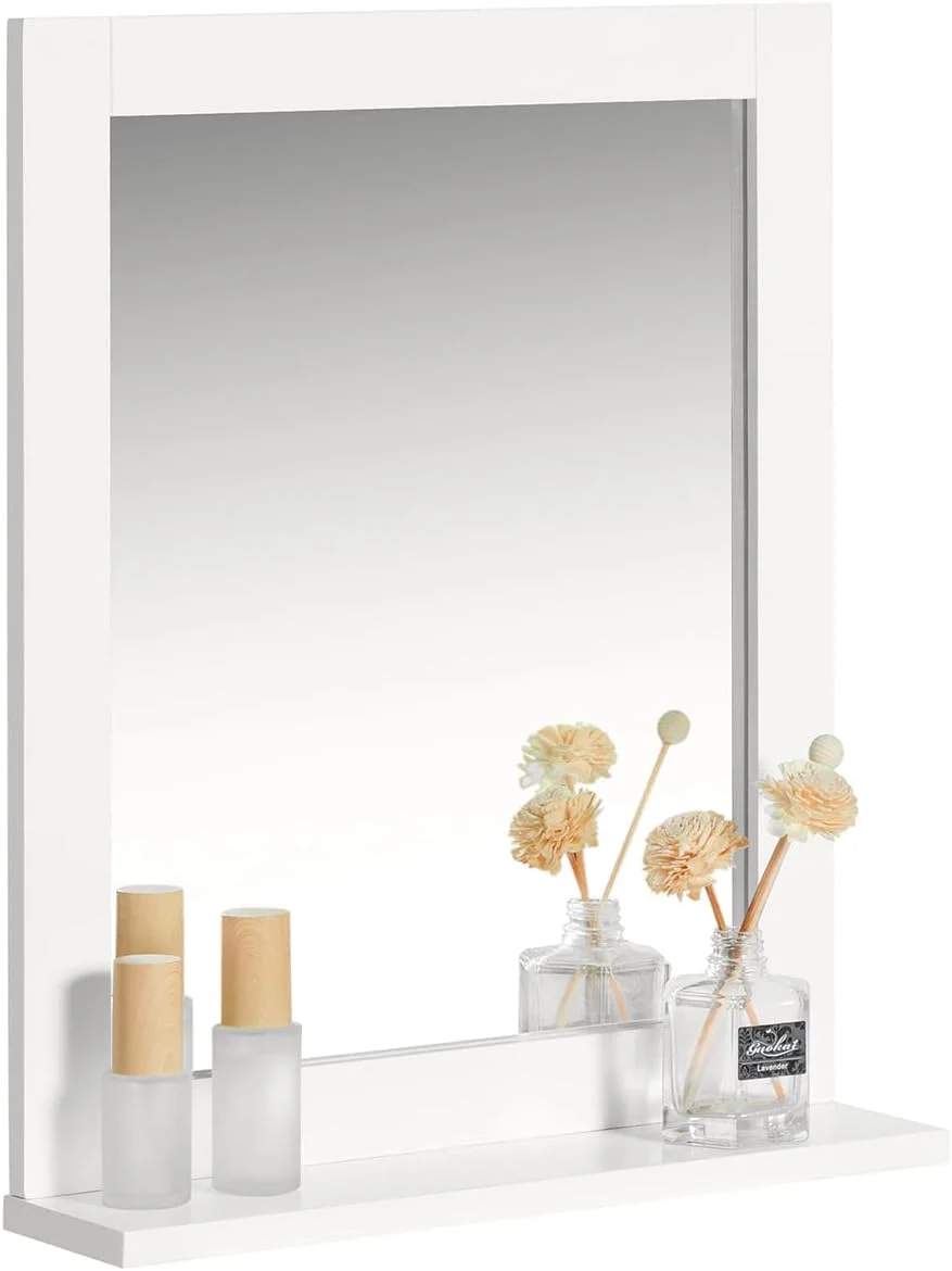 آینه دیواری حمام SoBuy با محفظه ذخیره سازی، آینه روشویی دیواری با کابینت کوچک و قفسه، مناسب برای سینک، توالت، دوش، اتاق خواب، 40x50x10 سانتی متر، مرايا حائط FRG129-W