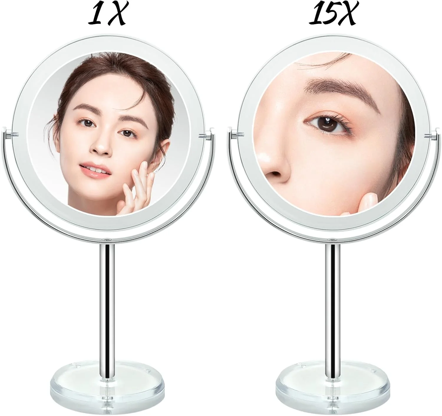 آینه آرایشی دو طرفه SNOWFLAKES با بزرگنمایی 1X / 15X به همراه پایه - آینه رومیزی 7 اینچی برای حمام یا اتاق خواب با چرخش 360 درجه آینه آرایشی دو طرفه SNOWFLAKES با بزرگنمایی 1X / 15X به همراه پایه - آینه رومیزی 7 اینچی برای حمام یا اتاق خواب با چرخش 360 درجه
