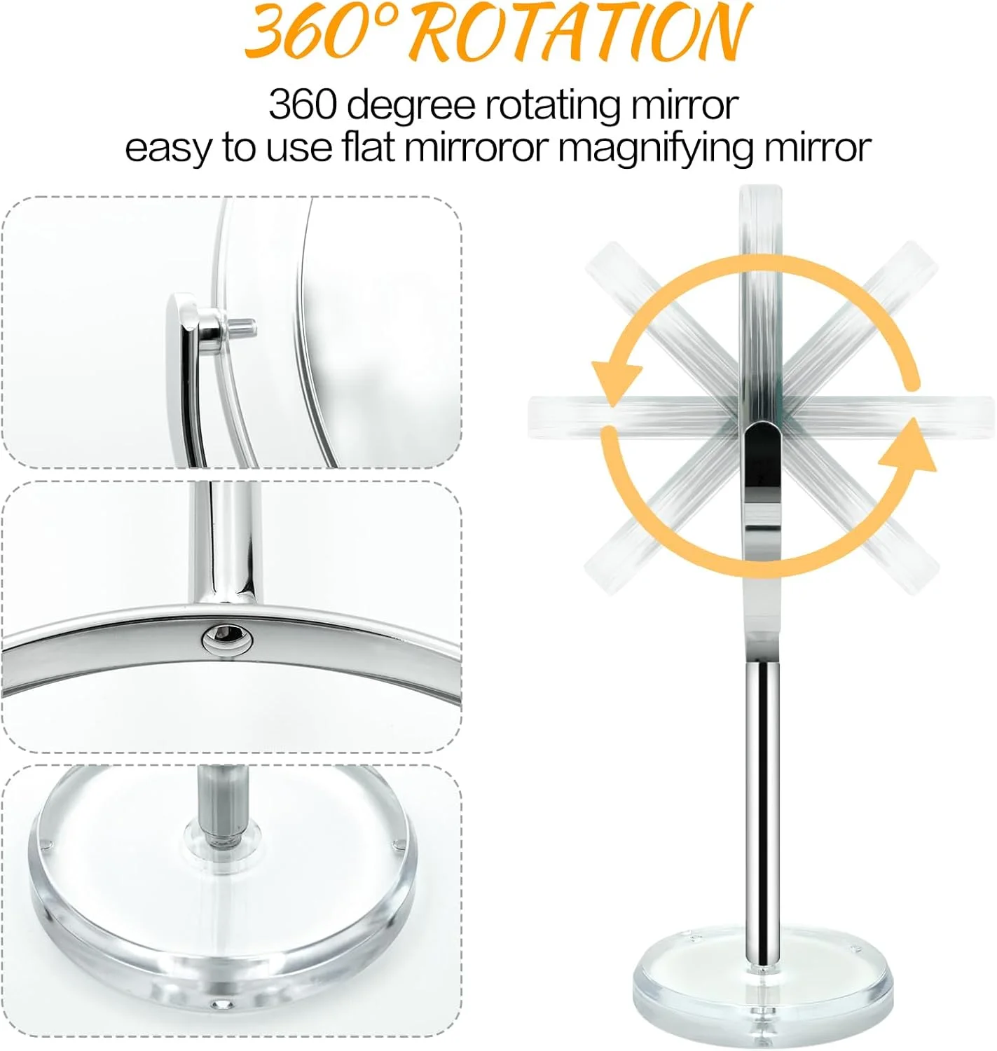 آینه آرایشی دو طرفه SNOWFLAKES با بزرگنمایی 1X / 15X به همراه پایه - آینه رومیزی 7 اینچی برای حمام یا اتاق خواب با چرخش 360 درجه آینه آرایشی دو طرفه SNOWFLAKES با بزرگنمایی 1X / 15X به همراه پایه - آینه رومیزی 7 اینچی برای حمام یا اتاق خواب با چرخش 360 درجه