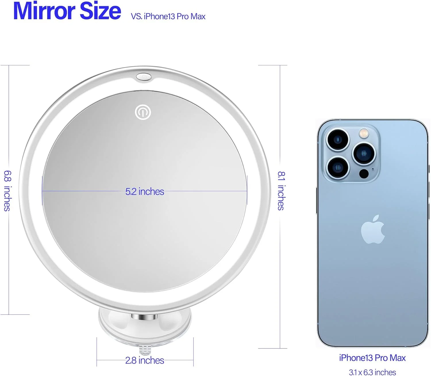 آینه آرایشی بزرگنمایی دار با نور SNOWFLAKES SNOWFLAKES مدل Summer Snow – آینه آرایشی 10 برابر با 3 حالت نور و مکنده – آینه حمام – نصب آسان و روان – مفصل گردان 360 درجه.