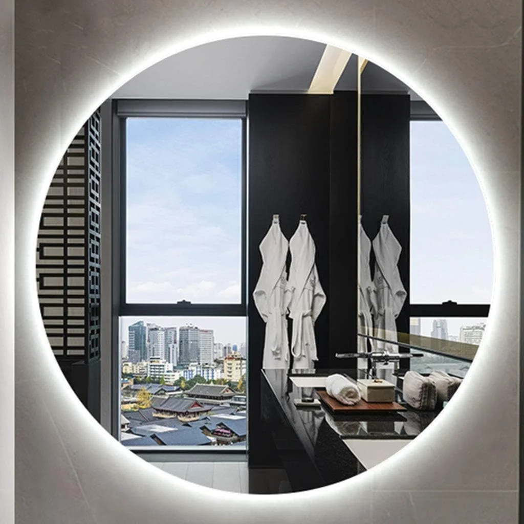 آینه حمام LED هوشمند، آینه گرد دیواری، تصویر واضح، نور سفید / 60 سانتی متر