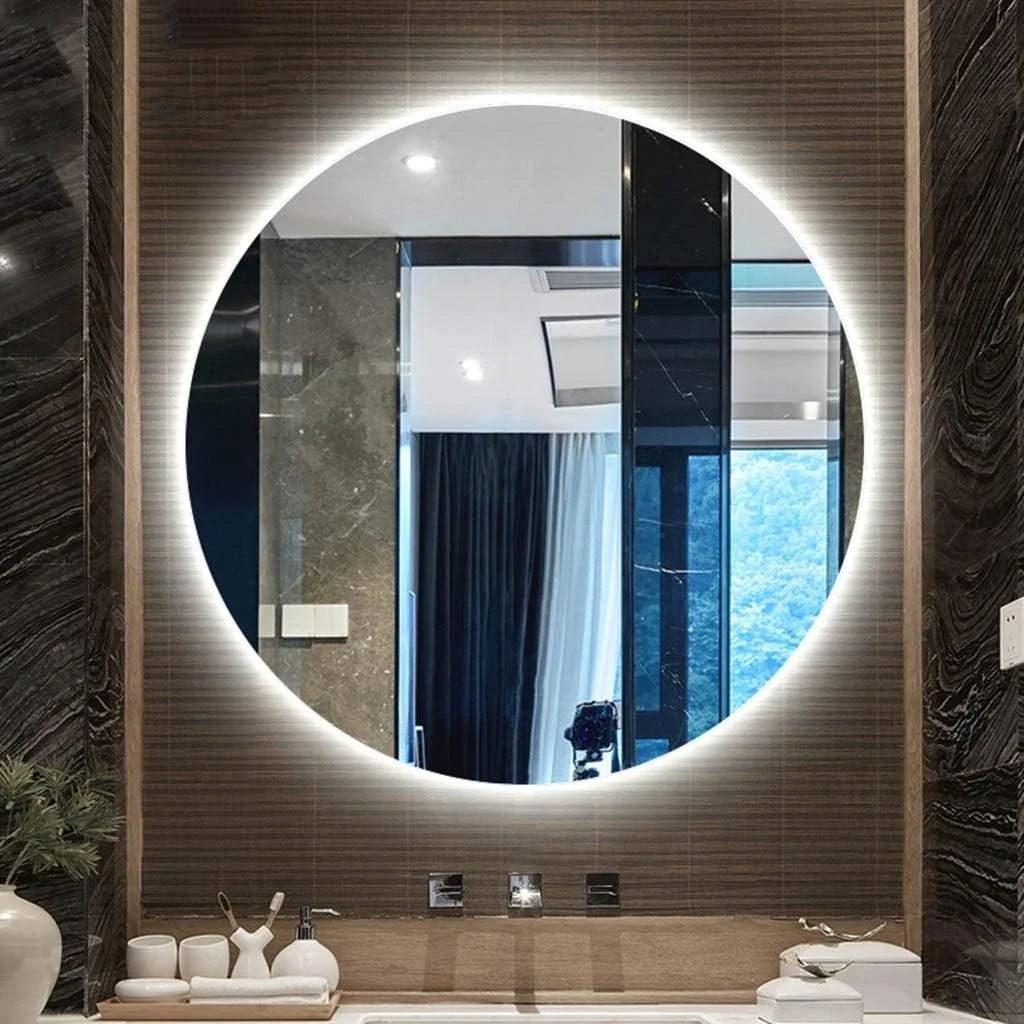 آینه حمام LED هوشمند، آینه گرد دیواری، تصویر واضح، نور سفید / 60 سانتی متر