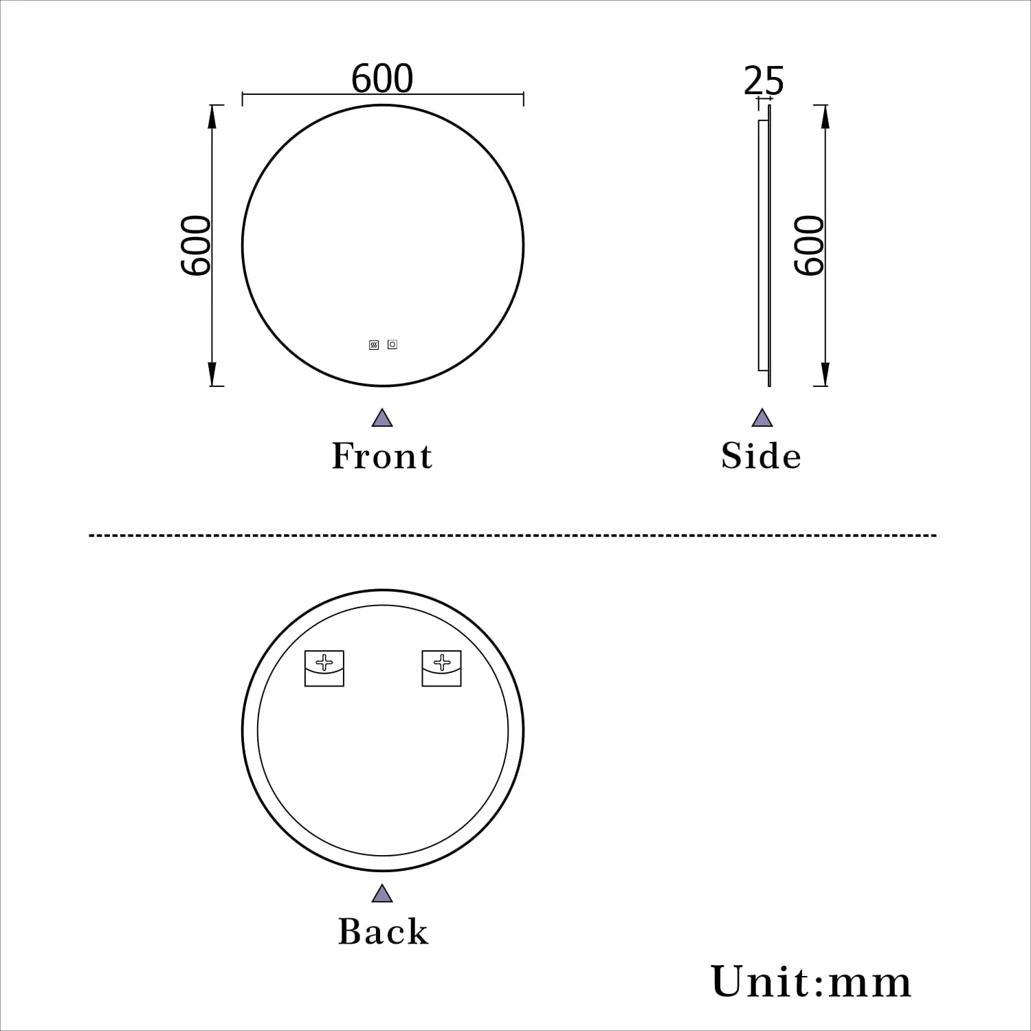آینه حمام LED گرد نورانی Skybathroom با ابعاد 60 * 60 سانتی متر، دارای 3 رنگ، روشنایی قابل تنظیم، ضد بخار و عملکرد حافظه