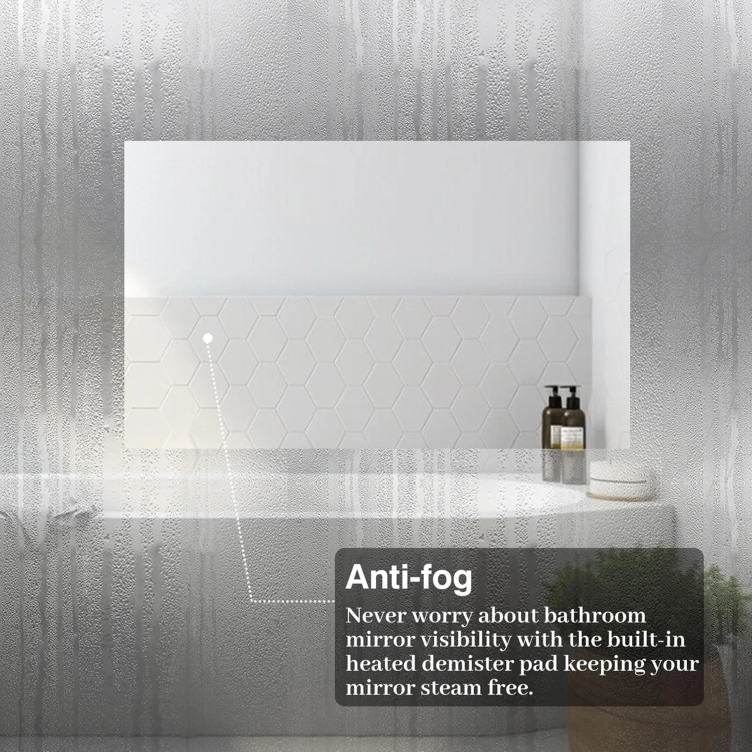 آینه حمام ال ای دی Skybathroom با ابعاد 70 * 50 سانتی متر، دارای پریز ریش تراش، 3 رنگ نور قابل تنظیم، عملکرد حافظه دار و ضد بخار