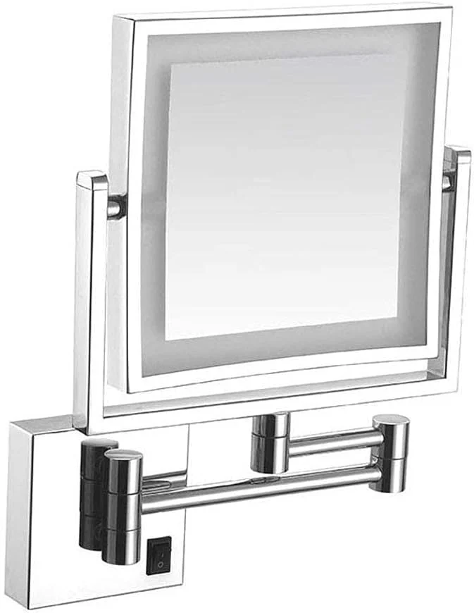 آینه آرایشی SKipdr برای حمام، آینه اصلاح دیواری با قابلیت شارژ USB، آینه LED با بزرگنمایی 3 برابری، مناسب برای تزئین هتل و میز آرایش، دارای دو بازوی چرخشی، مربع کروم (رنگ: کروم)