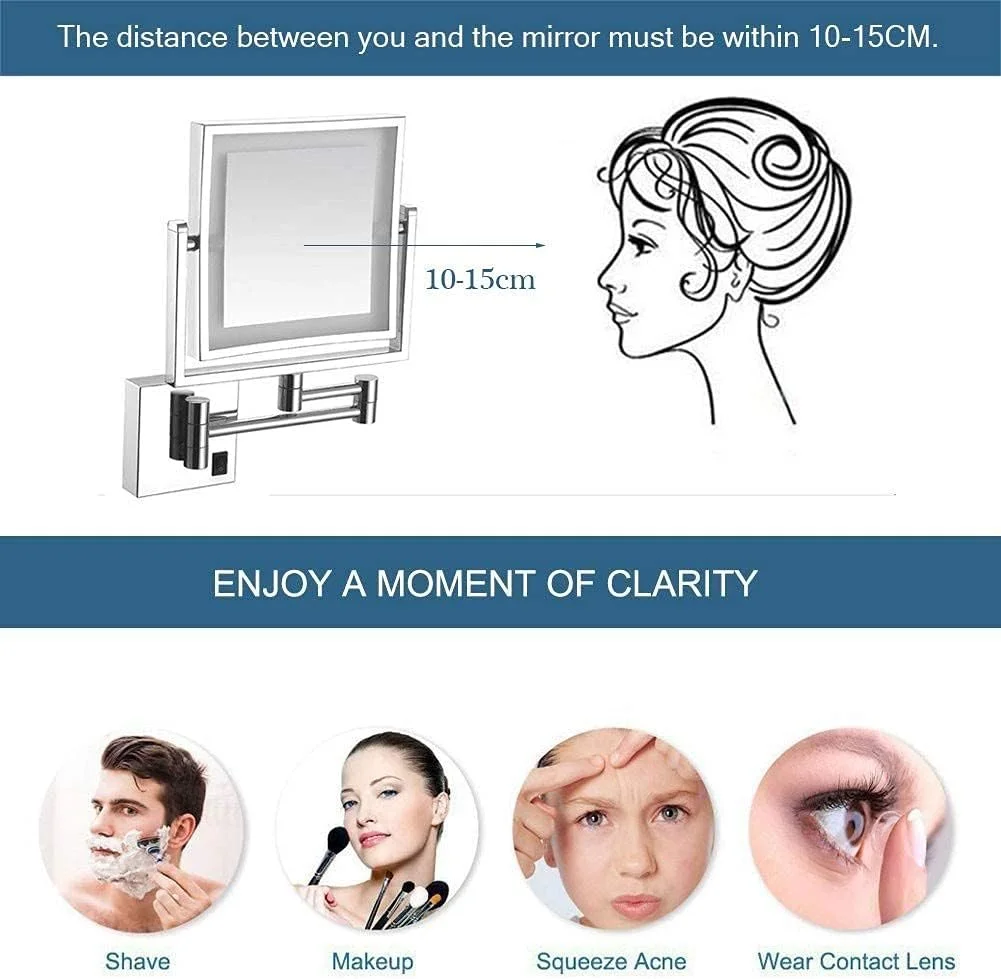 آینه آرایشی SKipdr برای حمام، آینه اصلاح دیواری با قابلیت شارژ USB، آینه LED با بزرگنمایی 3 برابری، مناسب برای تزئین هتل و میز آرایش، دارای دو بازوی چرخشی، مربع کروم (رنگ: کروم) آینه آرایشی SKipdr برای حمام، آینه اصلاح دیواری با قابلیت شارژ USB، آینه LED با بزرگنمایی 3 برابری، مناسب برای تزئین هتل و میز آرایش، دارای دو بازوی چرخشی، مربع کروم (رنگ: کروم)