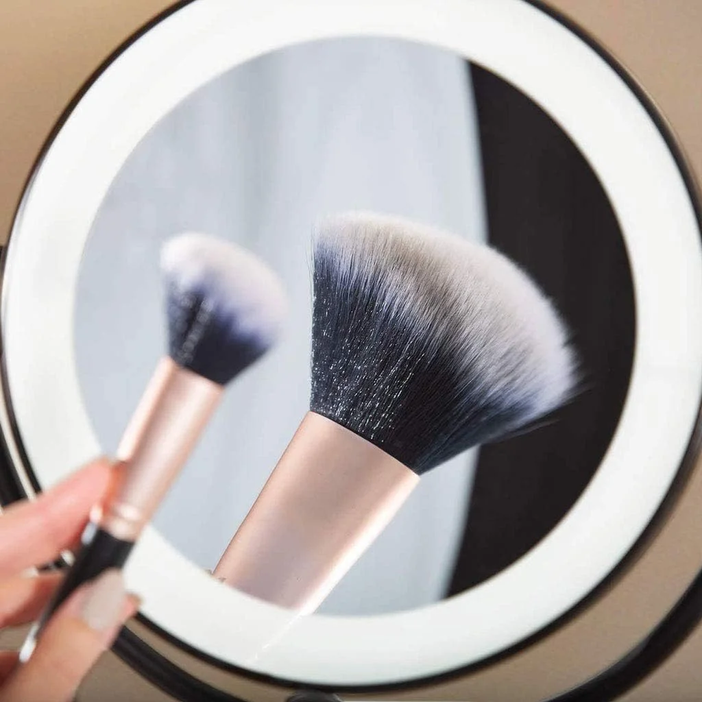 آینه آرایشی دیواری SKipdr با چراغ و بزرگنمایی 10 برابر، آینه آرایشی دو طرفه تاشو LED برای حمام، چرخش 360 درجه جمع شونده، 8 اینچ، با سیم