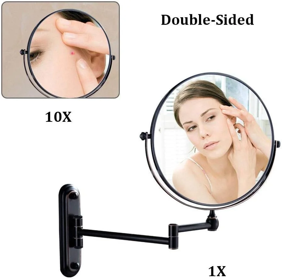 آینه آرایشی دیواری SKipdr مشکی با بزرگنمایی 10 برابر، آینه دو طرفه بزرگنمایی برای حمام، چرخش آزاد 360 درجه، قابل افزایش طول برای خانه، اسپا و هتل