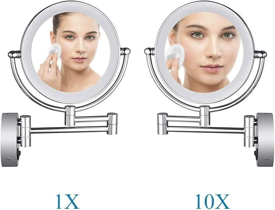 آینه اصلاح SKipdr، آینه آرایشی حمام، آینه دیواری LED با نور پس زمینه، بزرگنمایی 10 برابر، شارژ USB، مناسب برای هتل، روشویی، دو سطح چرخان با پرداخت نهایی