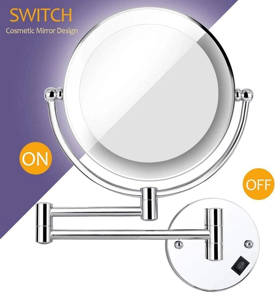 آینه اصلاح SKipdr، آینه آرایشی حمام، آینه دیواری LED با نور پس زمینه، بزرگنمایی 10 برابر، شارژ USB، مناسب برای هتل، روشویی، دو سطح چرخان با پرداخت نهایی