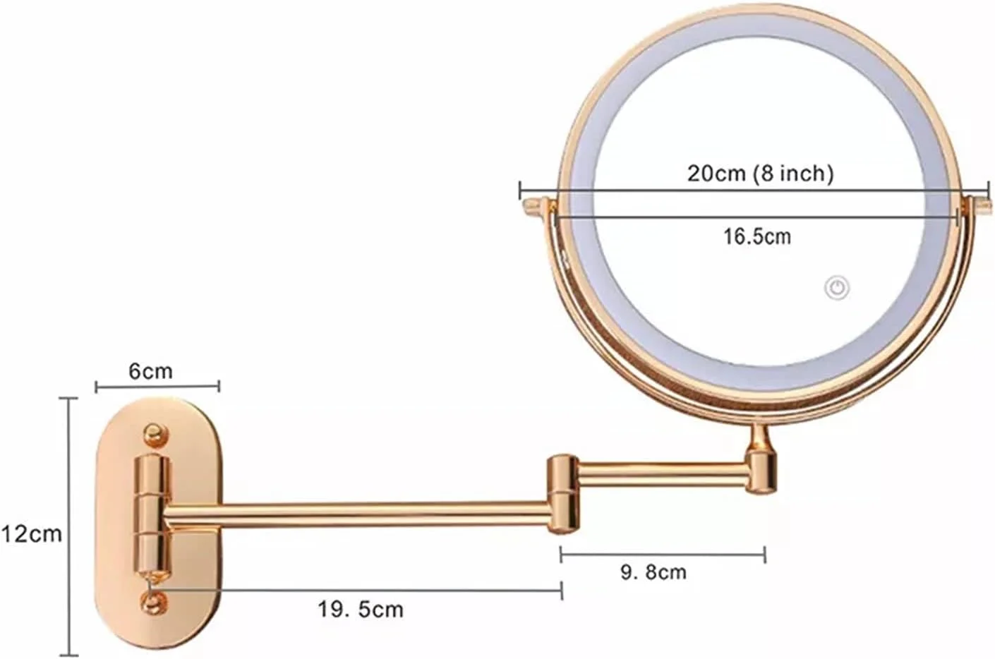 آینه روشویی SIHPAC، آینه آرایش طلایی مات، دو طرفه با قابلیت بزرگنمایی، دارای شارژ USB و نور مناسب برای آرایش