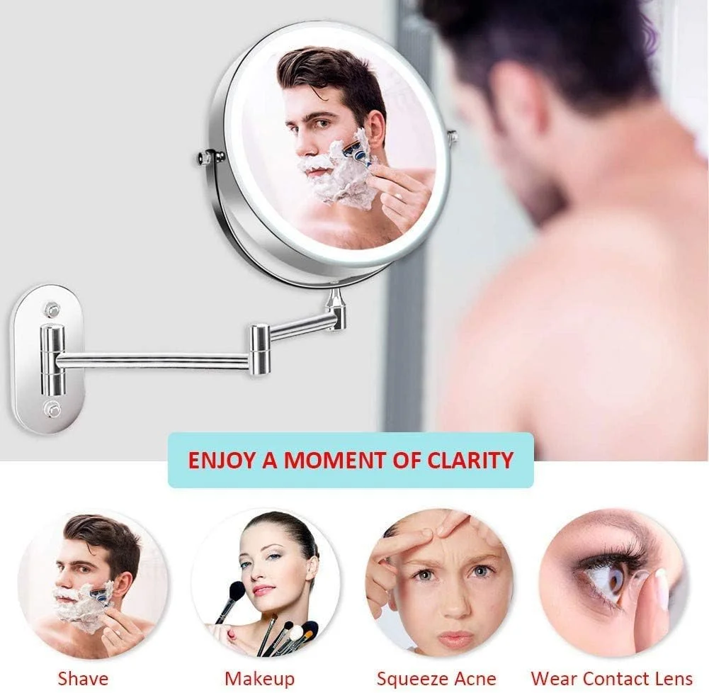 آینه اصلاح دیواری، آینه آرایشی حمام، آینه ذرهبینی گرد LED با قابلیت لمسی و تنظیم نور، بزرگنمایی 7 برابر، 8 اینچ، دو طرفه، چرخش 360 درجه، بازوی قابل افزایش آینه اصلاح دیواری، آینه آرایشی حمام، آینه ذرهبینی گرد LED با قابلیت لمسی و تنظیم نور، بزرگنمایی 7 برابر، 8 اینچ، دو طرفه، چرخش 360 درجه، بازوی قابل افزایش