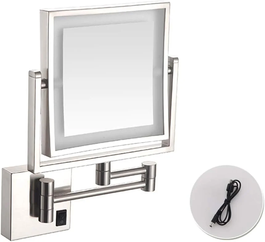 آینه آرایشی دو طرفه بزرگنما، آینه آرایشی دیواری 8 اینچی، با بزرگنمایی 3 برابر، دارای نور LED، برای حمام و اتاق خواب، آینه روشویی چرخشی با چراغ