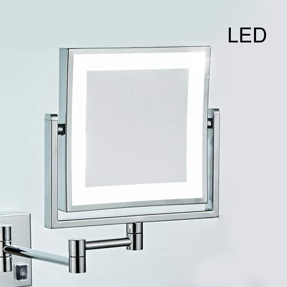 آینه آرایشی دو طرفه بزرگنما، آینه آرایشی دیواری 8 اینچی، با بزرگنمایی 3 برابر، دارای نور LED، برای حمام و اتاق خواب، آینه روشویی چرخشی با چراغ