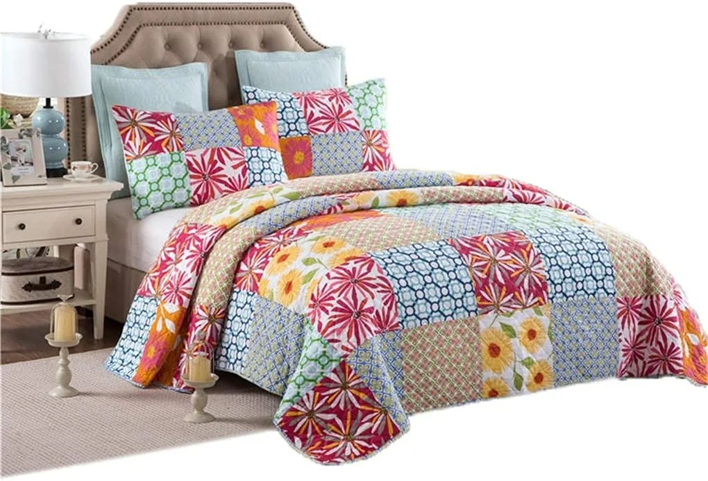 روتختی تکه دوزی سه تکه، رو تختی پنبه ای، ست روتختی وینتیج فوق العاده نرم شامل 2 بالش، 230cm*250cm