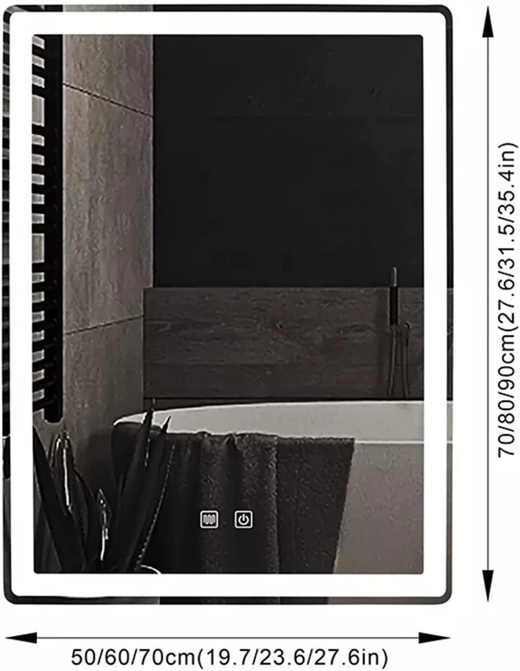 آینه حمام SFALCI، آینه آرایشی هوشمند LED، آینه روشویی دیواری حمام، آینه چراغ دار توالت هتل با صفحه لمسی (رنگ: 50x70)