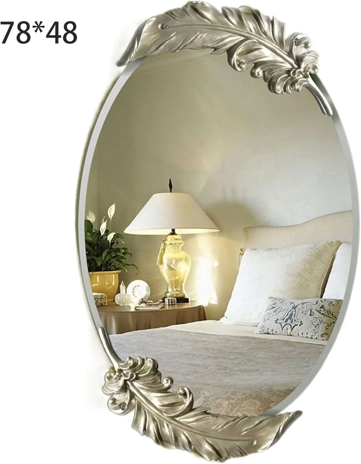 آینه های حمام SFALCI، آینه دیواری حمام، دکور آینه بیضی طلایی، مناسب آرایش، اتاق نشیمن و تجهیزات حمام (رنگ: سفید)