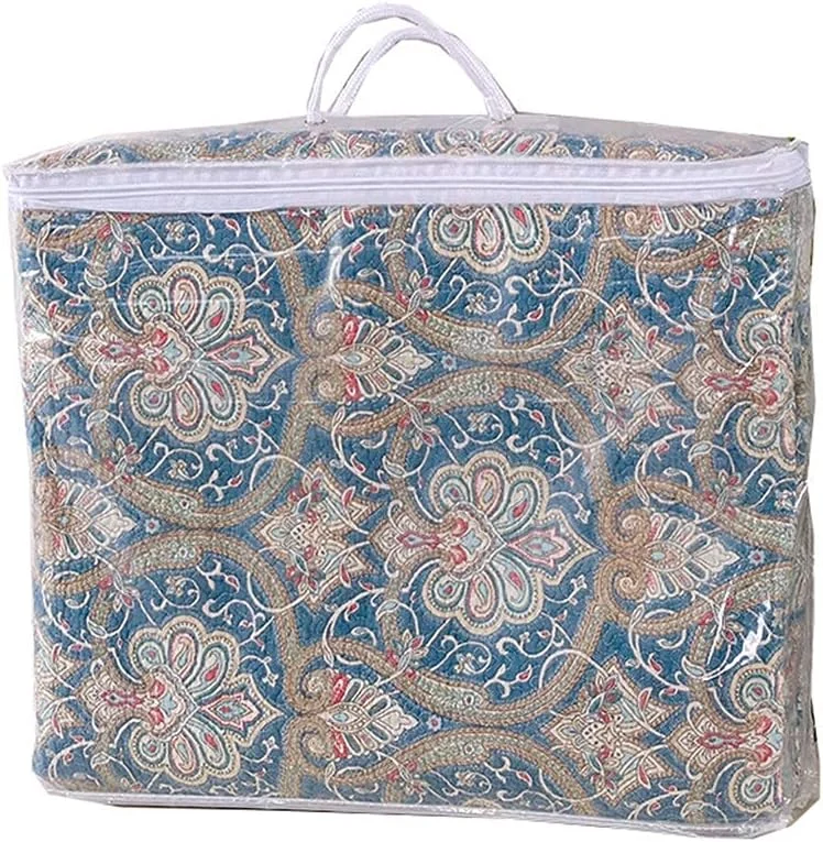 روتختی تکه دوزی سه تکه طرح بژ و آبی پنبه ای سایز کینگ به همراه 2 عدد روبالشتی، 230x250 سانتی متر