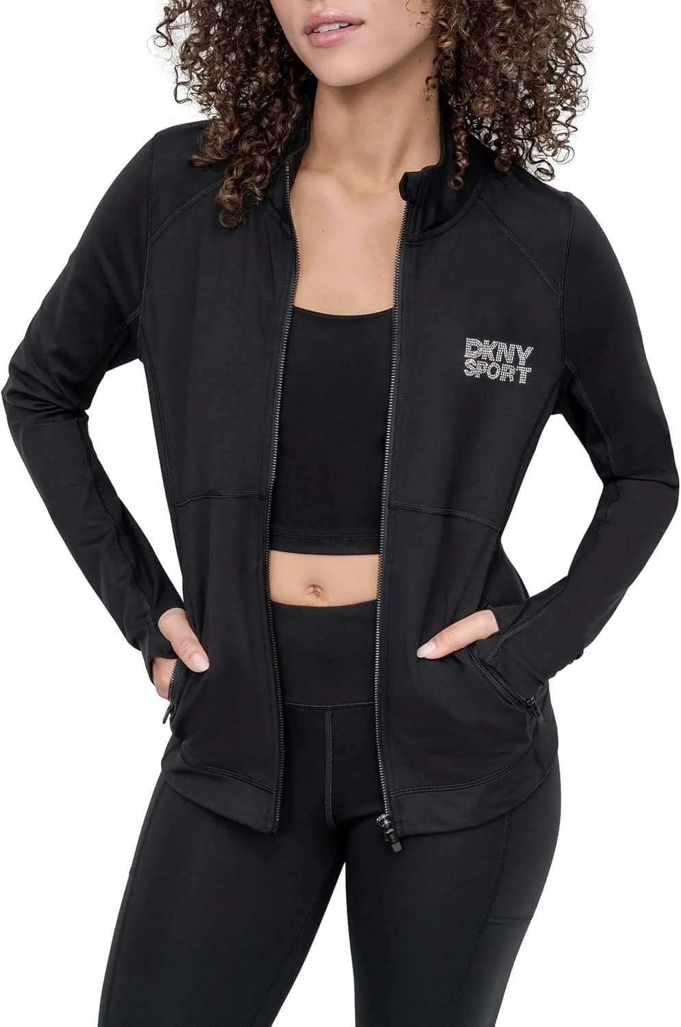 ژاکت ورزشی زنانه DKNY مدل Mock Neck با زیپ جلویی