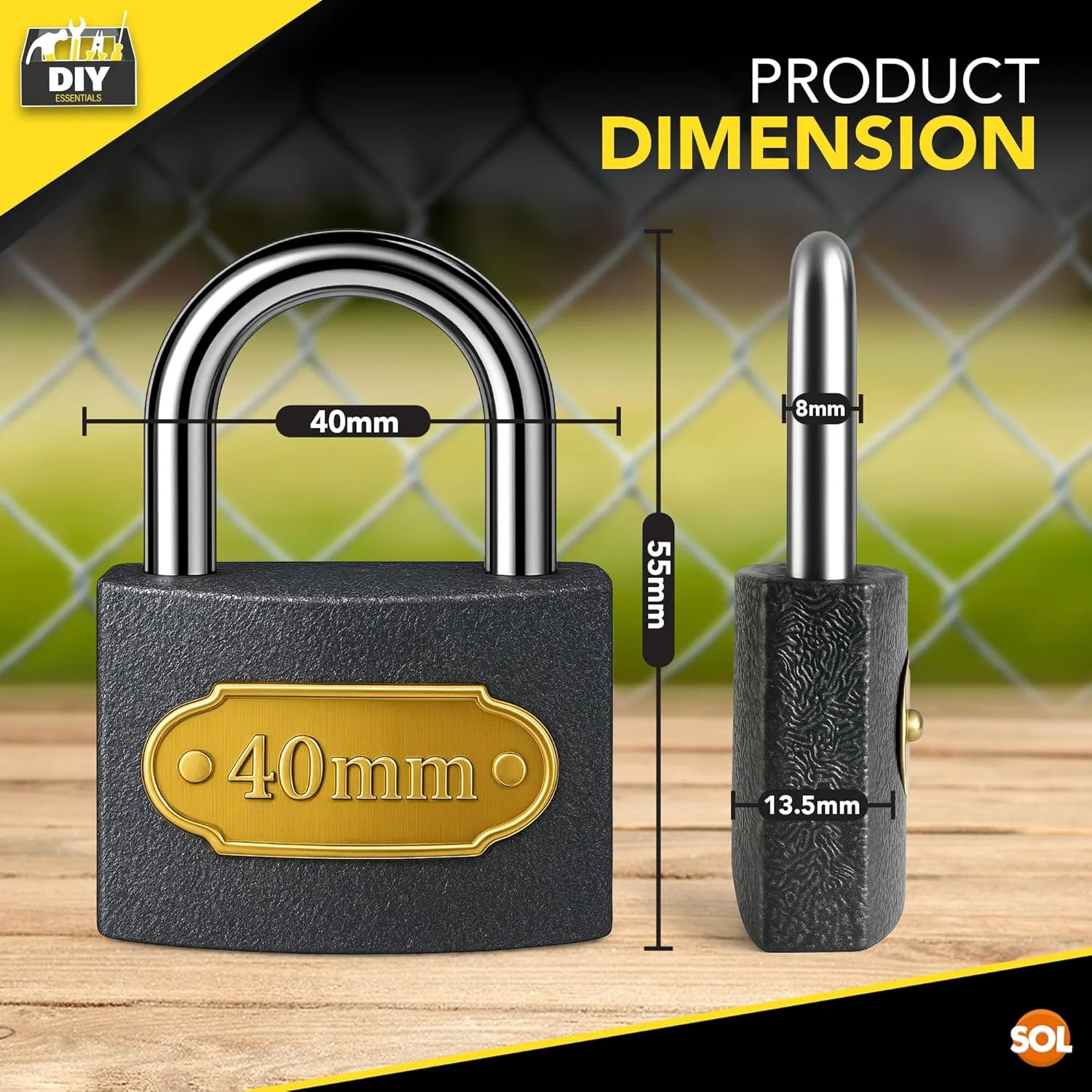 قفل آویز سنگین 40 میلی متری SOL 2، قفل های آویز با کلید، قفل های آویز سنگین مناسب فضای باز، قفل ایده آل برای سوله، حصار، گاراژ، قفل های آویز با کلید