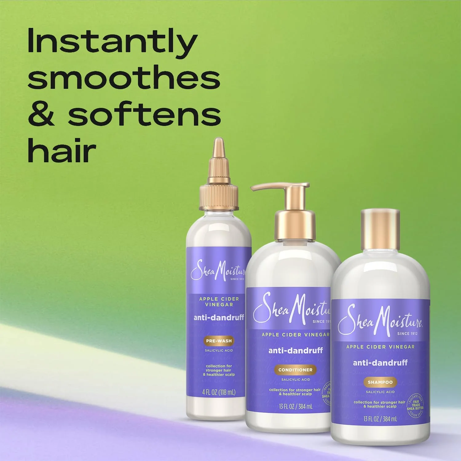 مجموعه ۳ عددی شامپو ضد شوره SheaMoisture (۳۵۵ میلی لیتر) + نرم کننده (۳۵۵ میلی لیتر) + پیش شستشو (۱۱۸ میلی لیتر) ضد شوره حاوی اسید سالیسیلیک و ویتامین B3، سرکه سیب مجموعه ۳ عددی شامپو ضد شوره SheaMoisture (۳۵۵ میلی لیتر) + نرم کننده (۳۵۵ میلی لیتر) + پیش شستشو (۱۱۸ میلی لیتر) ضد شوره حاوی اسید سالیسیلیک و ویتامین B3، سرکه سیب