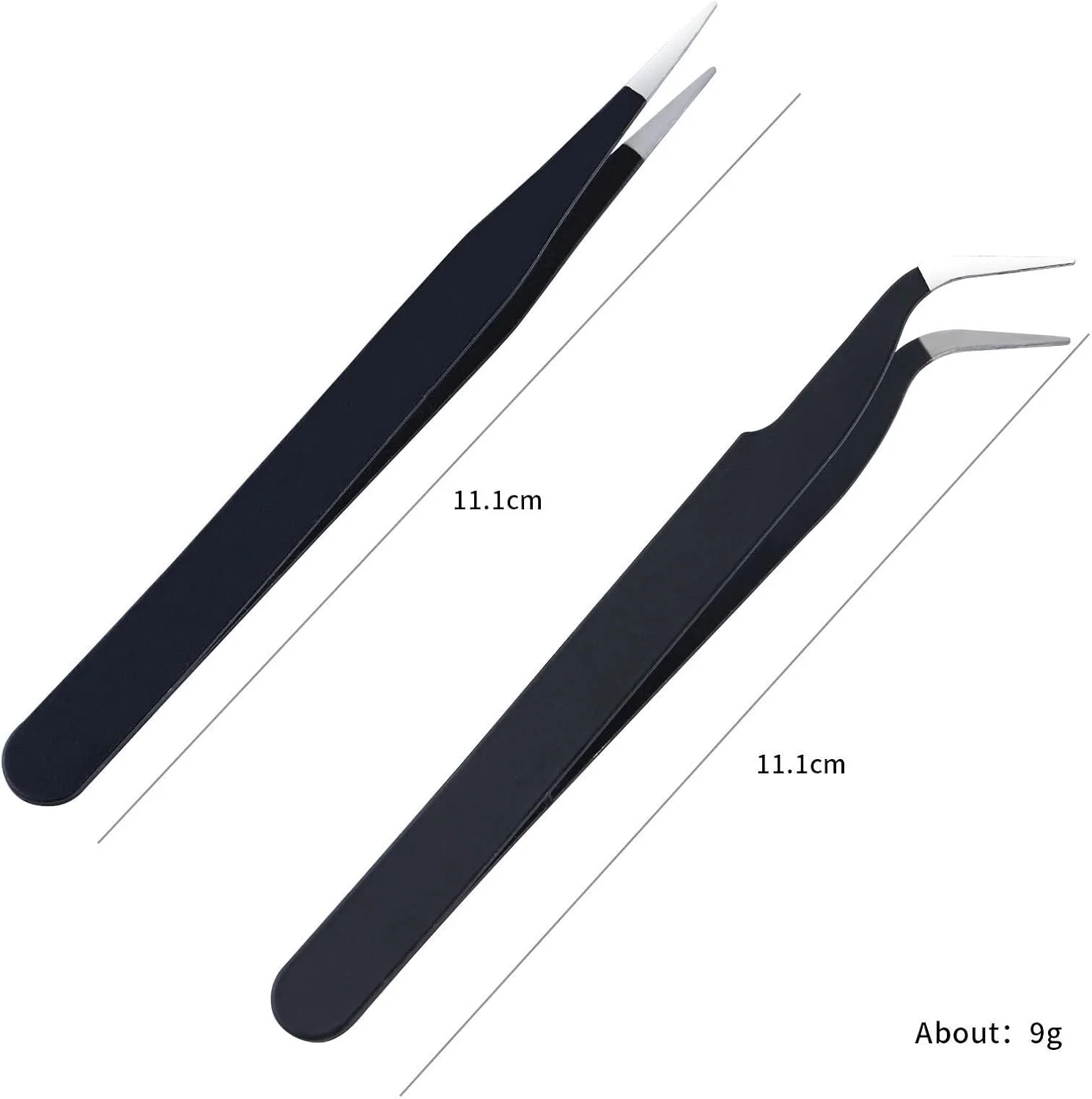 انبرک سیمونه ضد اسید، ابزار برداشتن نگین، استیل ضد زنگ، مشکی، خمیده، صاف، موچین ابرو، مژه مصنوعی، ابزار طراحی ناخن (مشکی 01)