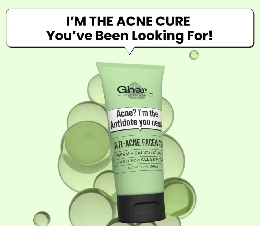 شوینده صورت ضد آکنه 2% Ghar حاوی اسید سالیسیلیک و عصاره درخت چریش، شوینده طبیعی صورت برای پوست مستعد آکنه، شوینده گیاهی برای داشتن پوستی سالم و شفاف کننده آکنه، فاقد سولفات، مناسب آقایان و بانوان | 100 میلی لیتر