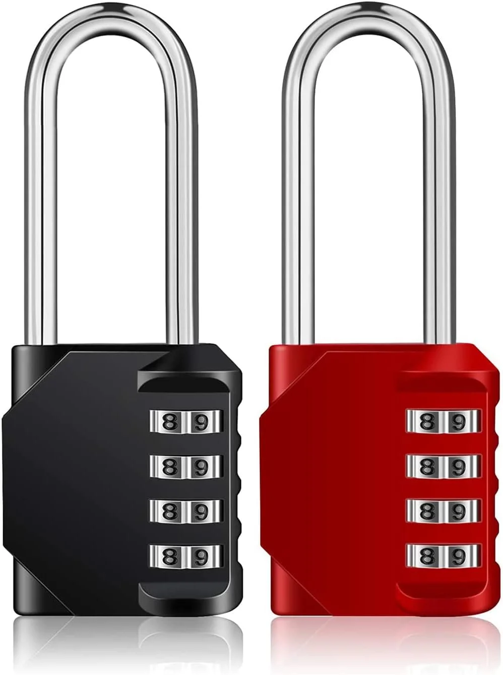 قفل آویز، بسته 2 عددی قفل ترکیبی با میله بلند 2.2 اینچی، قفل 4 رقمی ضد آب مناسب برای کمدهای مدرسه، باشگاه، حصار، دروازه، جعبه ابزار، مشکی و قرمز قفل آویز، بسته 2 عددی قفل ترکیبی با میله بلند 2.2 اینچی، قفل 4 رقمی ضد آب مناسب برای کمدهای مدرسه، باشگاه، حصار، دروازه، جعبه ابزار، مشکی و قرمز