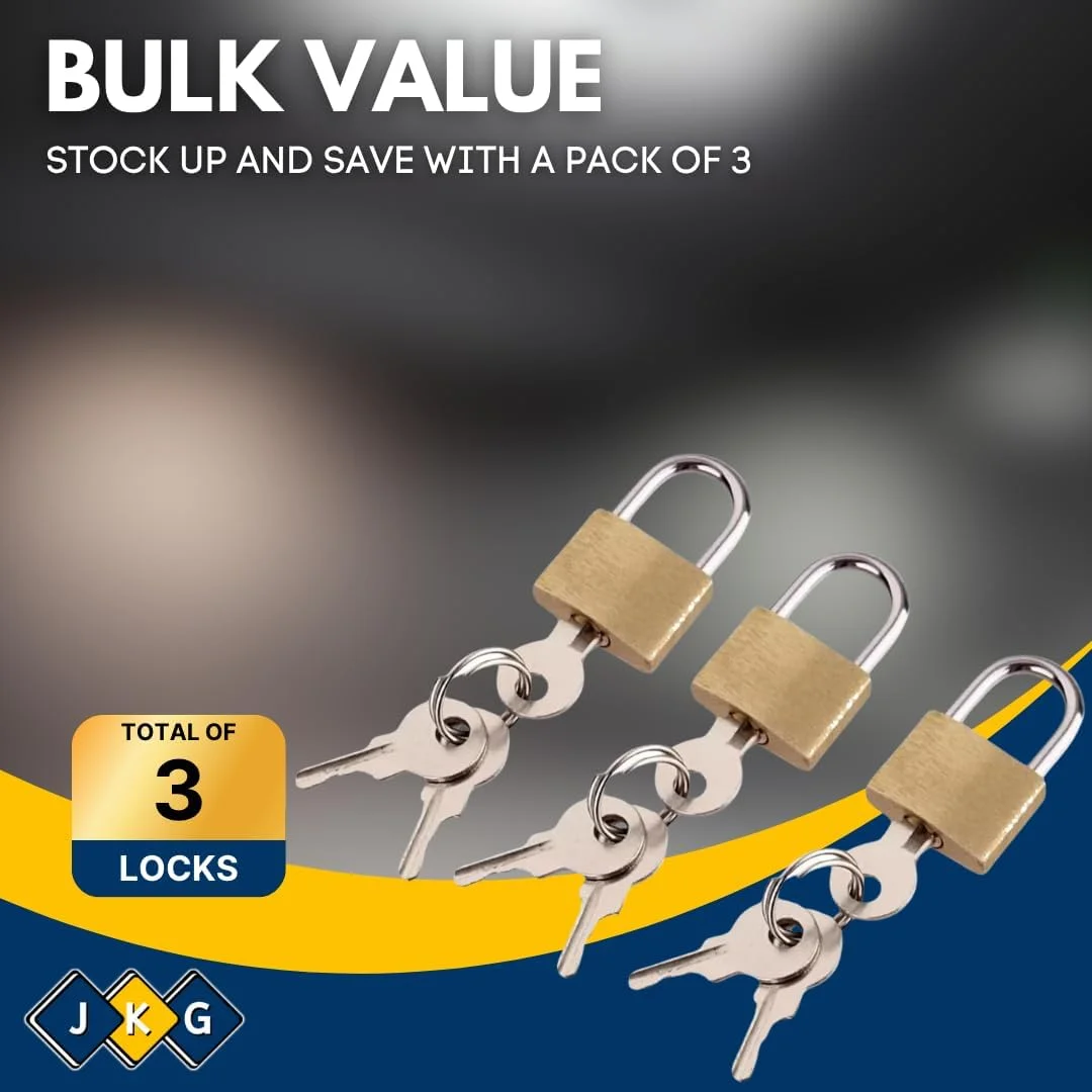 قفل های کوچک 20 میلی متری با کلید - برنجی جامد (بسته 3 عددی) | قفل کوچک برای کمدهای باشگاه، قفل چمدان مسافرتی، قفل جعبه جواهرات، کمد، جعبه ابزار، چمدان - قفل های کوچک داخلی و خارجی (9 کلید)