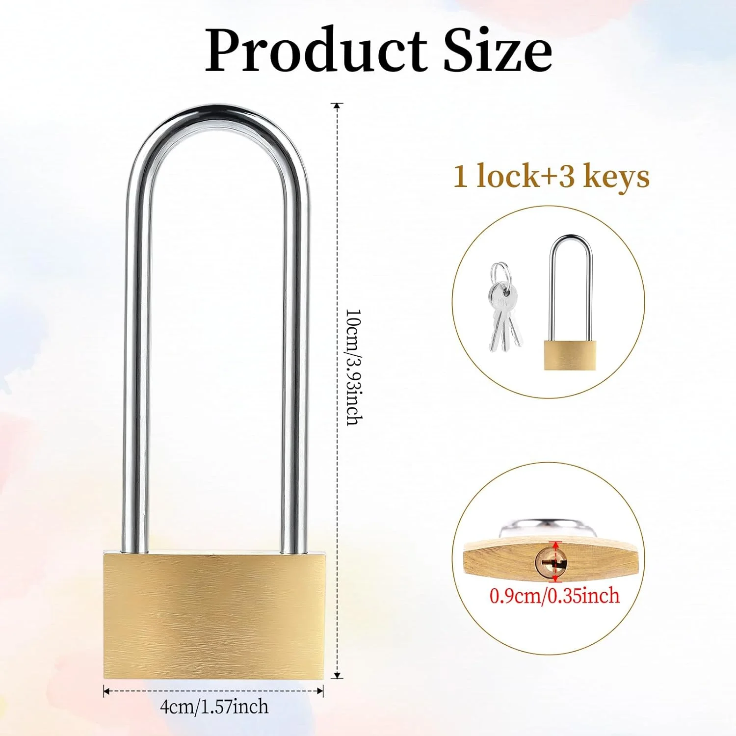 قفل آویز ضد آب مناسب فضای باز، قفل برنجی جامد با 3 کلید یکسان، حلقه بلند استیل ضد زنگ 3 اینچی، قفل های بلند دریایی ضد زنگ و ضد آب برای حصار فضای باز، سوله ها، واحد ذخیره سازی، سالن ورزشی مدرسه، جعبه ابزار، گاراژ