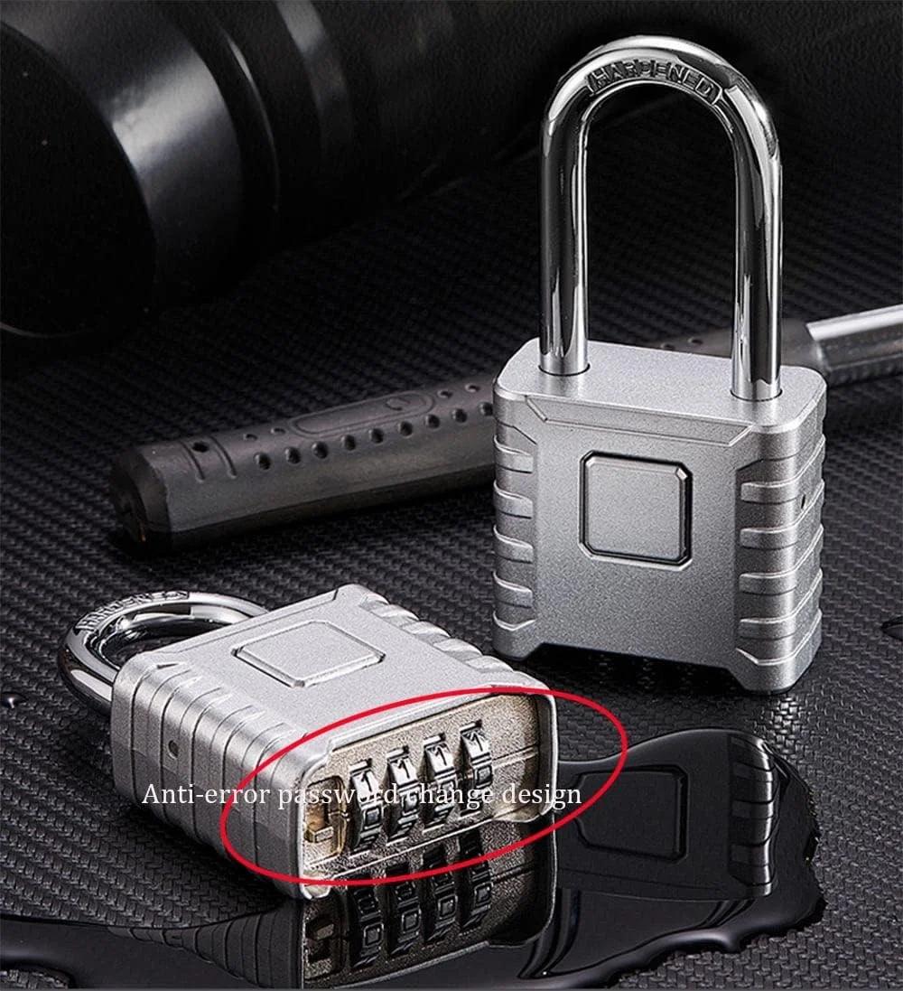 قفل آویز، قفل آویز ترکیبی، قفل آویز سنگین، حلقه بلند استیل ضد زنگ - قفل آویز ترکیبی 4 چرخ - فولاد آلیاژی مقاوم در برابر خوردگی، بهترین برای کمدهای ورزشی، انباری ها، سوله ها، گاراژها، حصارها.