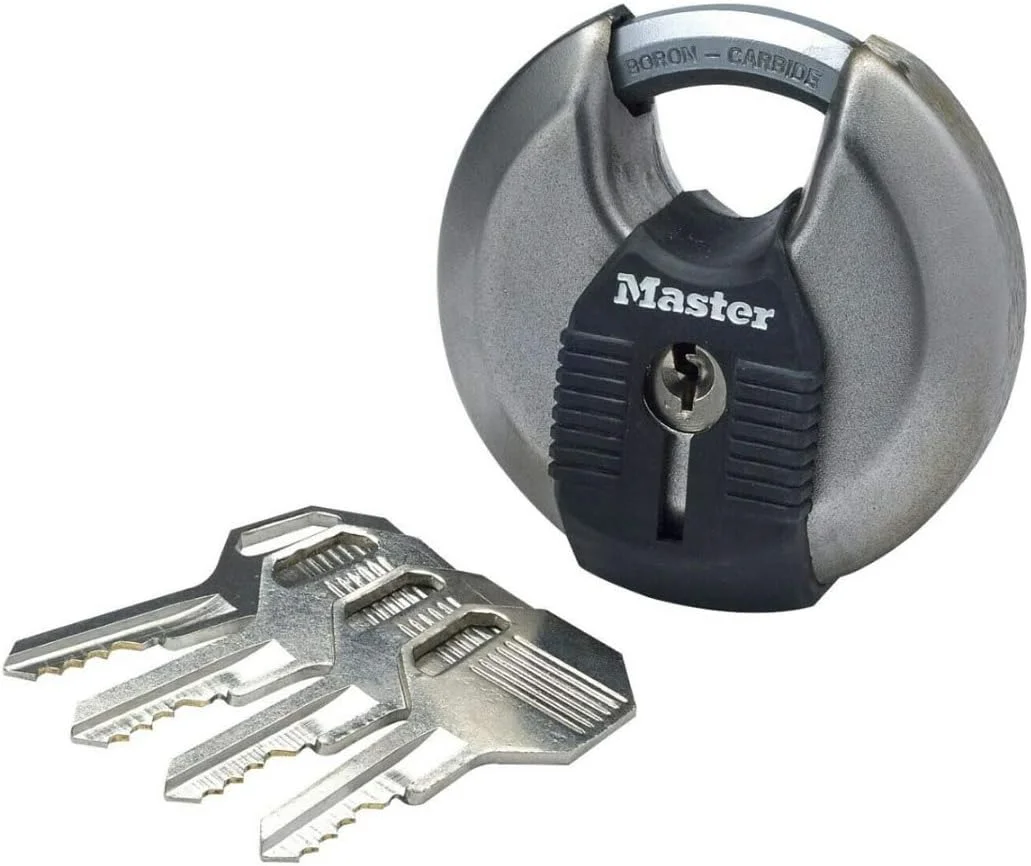 قفل آویز Master Lock، قفل دیسکی Excell® استیل ضد زنگ با حلقه پنهان، قفل امنیتی بالا، قفل کلیدی، بهترین استفاده برای انباری ها، سوله ها، گاراژها، تریلرها و موارد دیگر