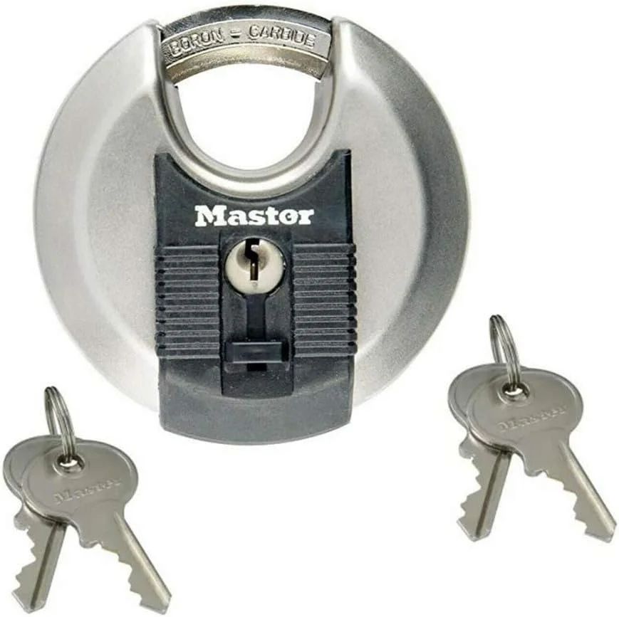 قفل آویز Master Lock، قفل دیسکی Excell® استیل ضد زنگ با حلقه پنهان، قفل امنیتی بالا، قفل کلیدی، بهترین استفاده برای انباری ها، سوله ها، گاراژها، تریلرها و موارد دیگر