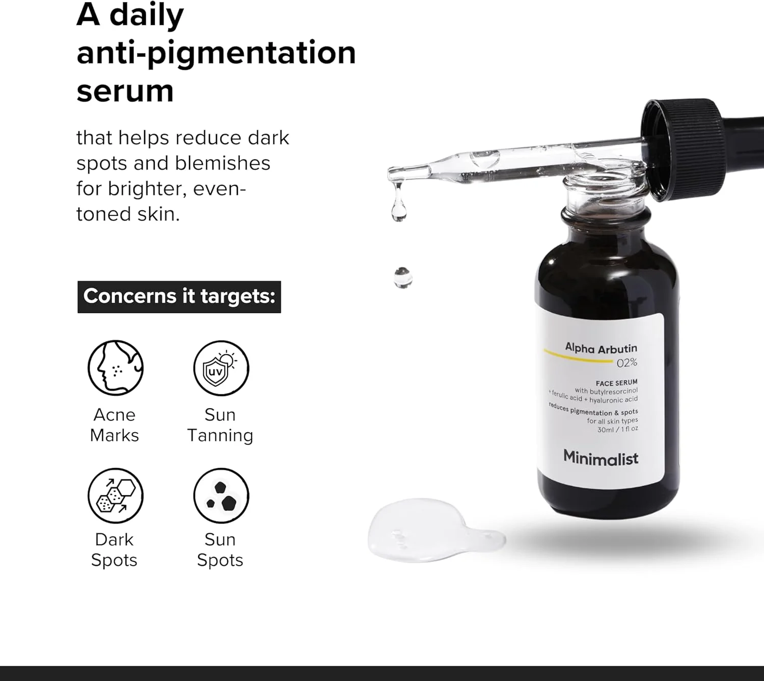 سرم آلفا آربوتین 2% مینیمالیست برای رفع لک و تیرگی پوست | سرم صورت ضد لک با اسید هیالورونیک برای رفع لک ها، جای جوش و آفتاب سوختگی (10 میلی لیتر (بسته 1 عددی))