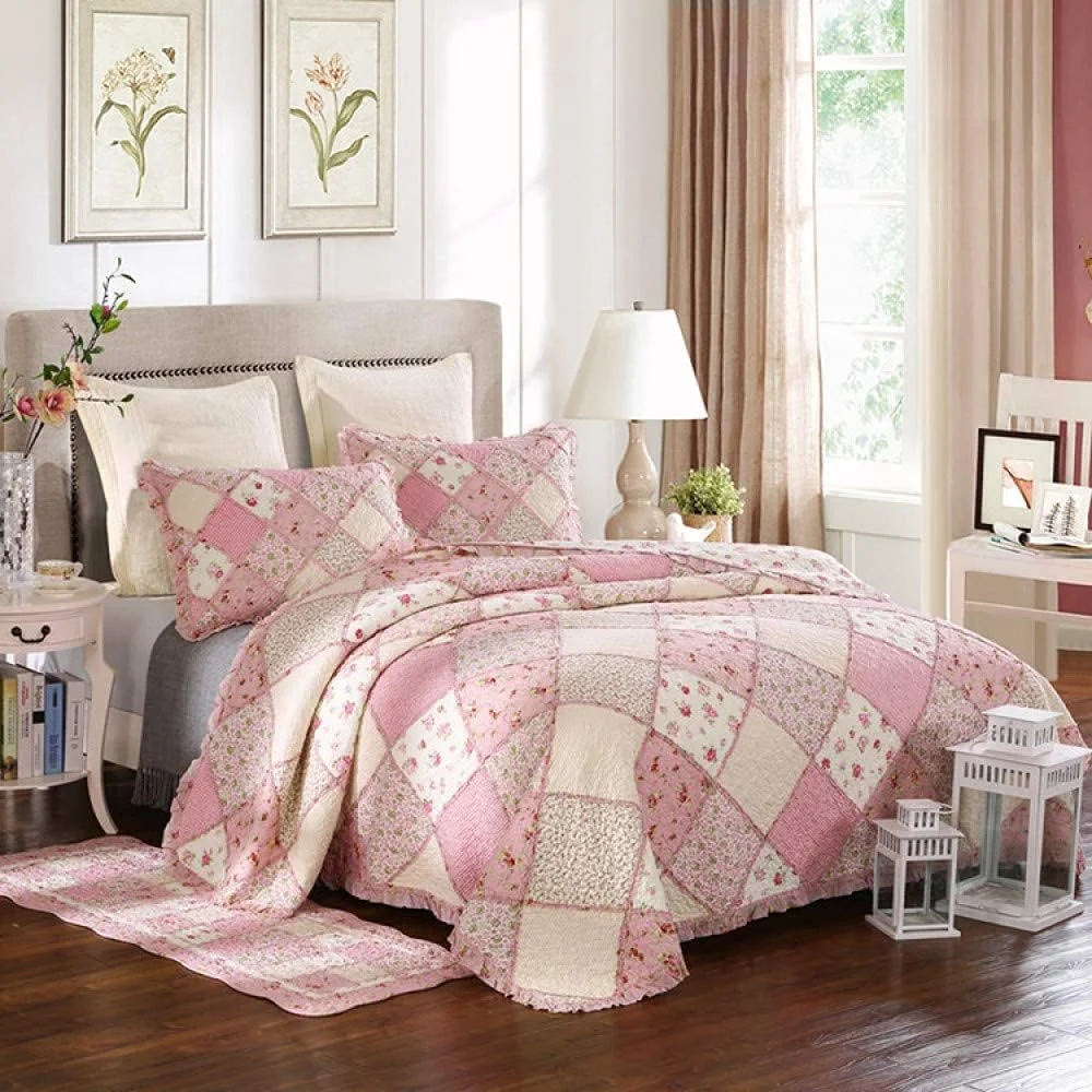 Cotton Patchwork Quilted Bedspread 3 Piece Sets Coverlet European Retro Bed Cover Throw Bedding Throw Home Decoration 220cm240cm,Quilt-220cm240cm,Quilt-king 220cm*240cm