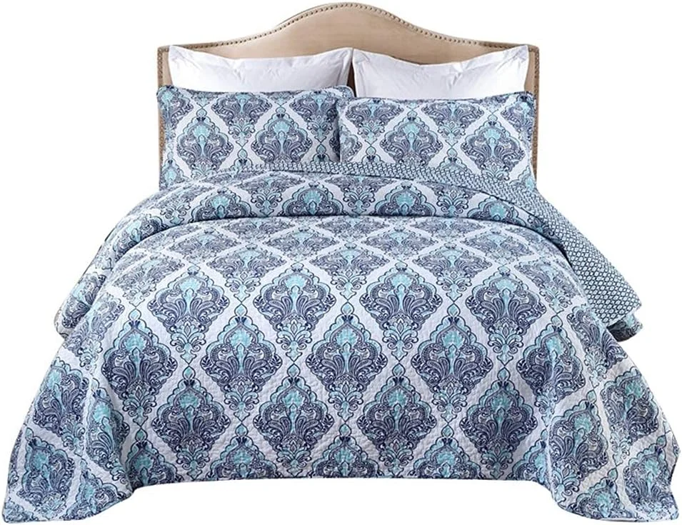 روتختی تکه دوزی شده به همراه 2 روبالشتی، روکش مبل، روتختی ممتاز 230x250 سانتی متر، آبی