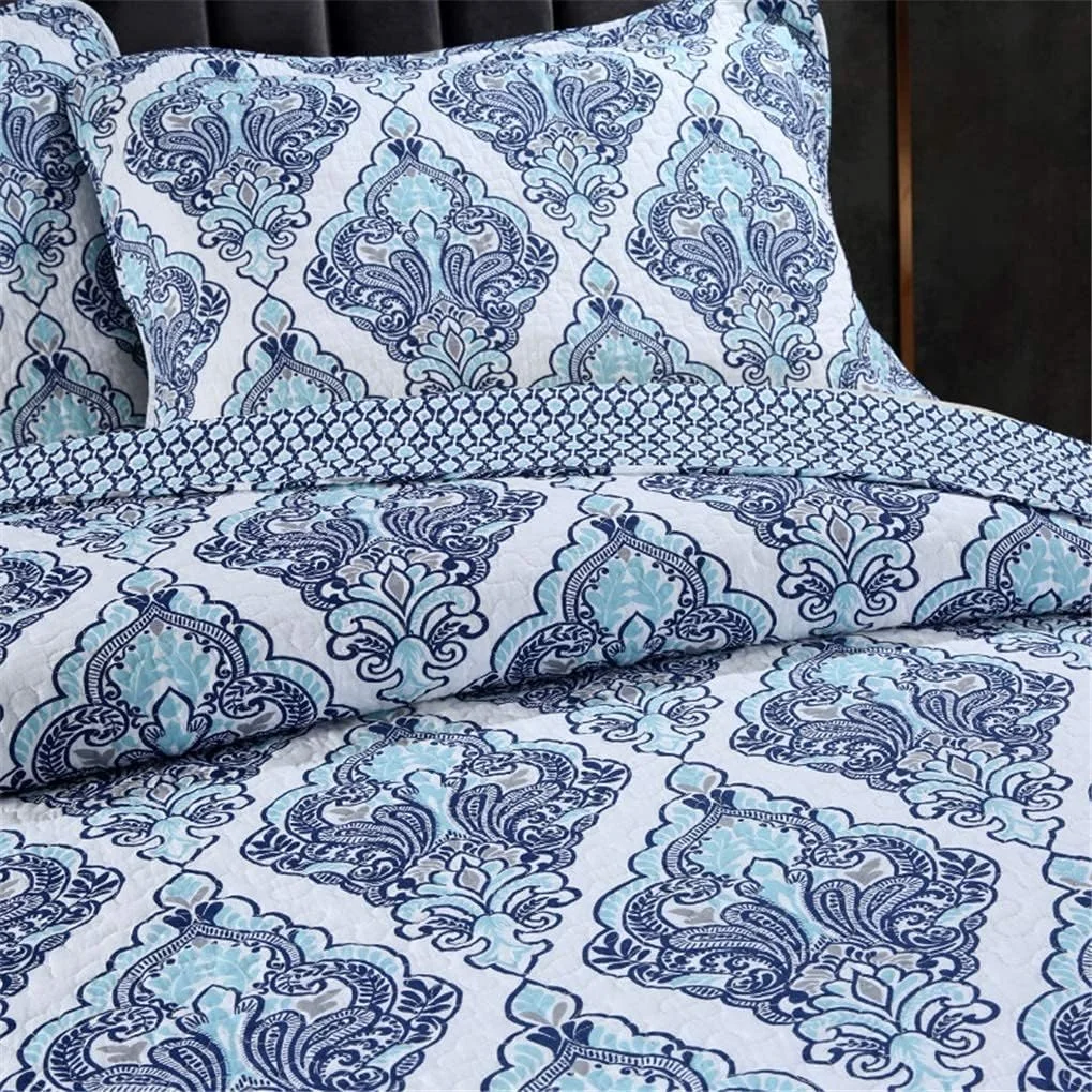 روتختی تکه دوزی شده به همراه 2 روبالشتی، روکش مبل، روتختی ممتاز 230x250 سانتی متر، آبی