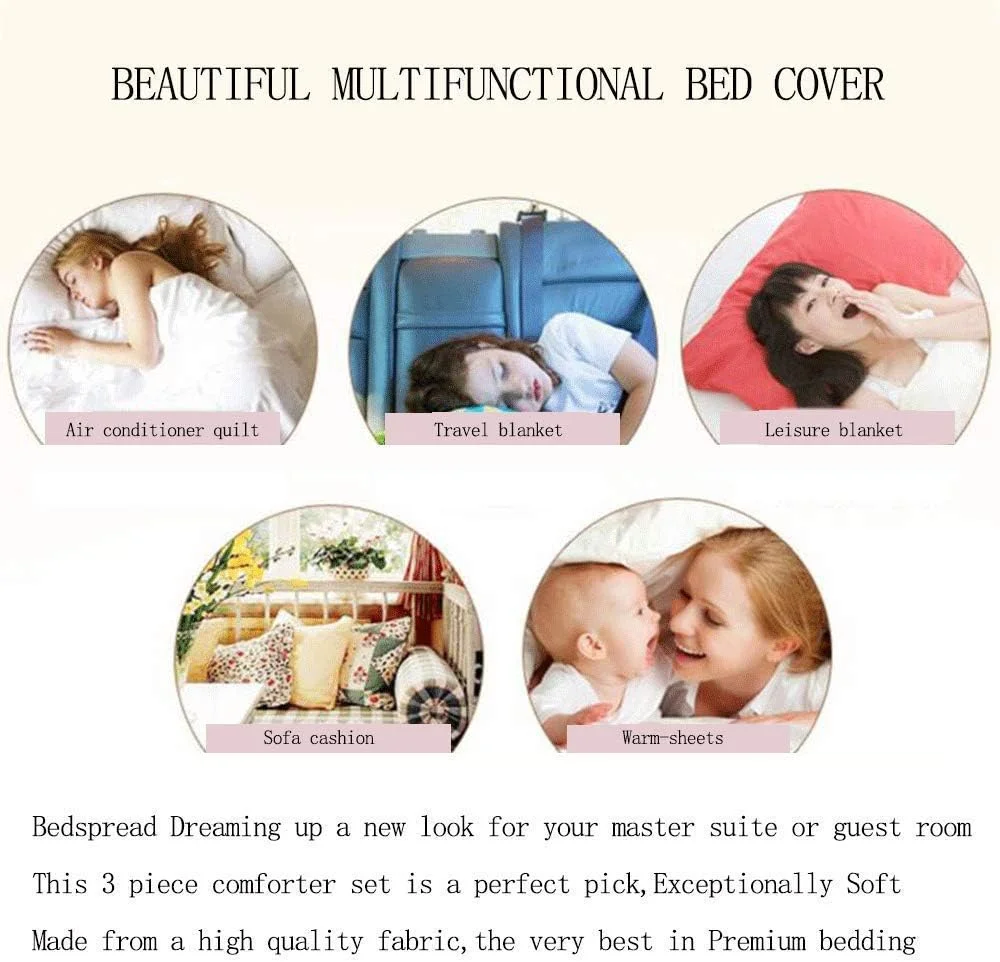 Pink Floral Patchwork Quilt Throw 3PCS Reversible Bedspread Quilted Bedding Cotton Rustic Style Bed Covers Coverlet Blanket Pillowcases,Suitable for The Four Seasons,