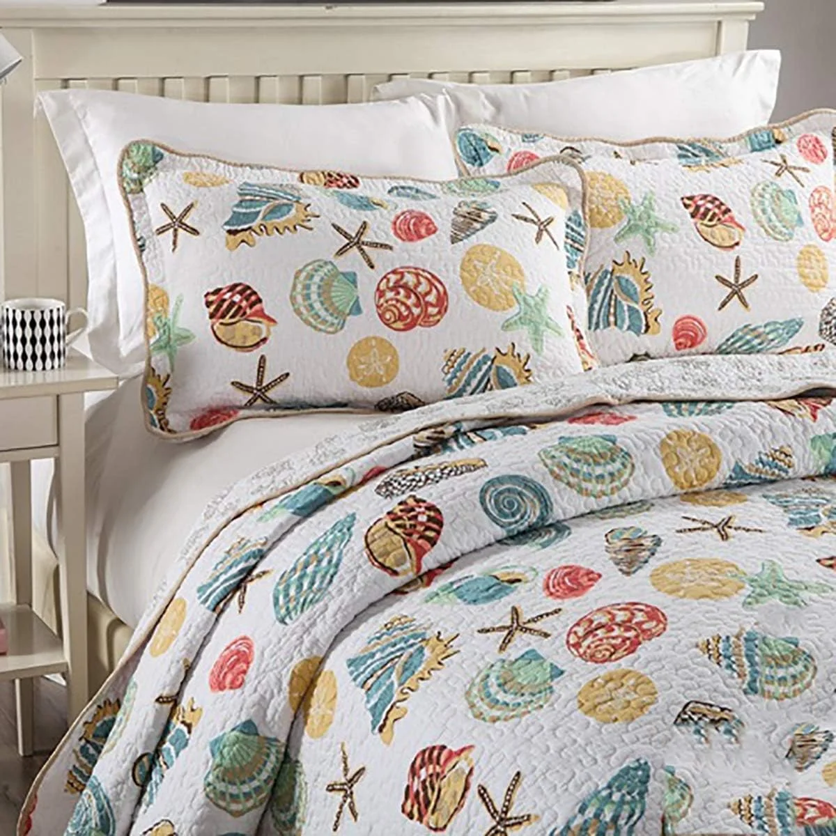 روتختی لحاف تکه دوزی شده با طرح دریایی، روانداز تخت خواب تنفسی و دو رو، روکش تخت دو نفره با 2 روبالشی، 230 در 250 سانتی متر روتختی لحاف تکه دوزی شده با طرح دریایی، روانداز تخت خواب تنفسی و دو رو، روکش تخت دو نفره با 2 روبالشی، 230 در 250 سانتی متر