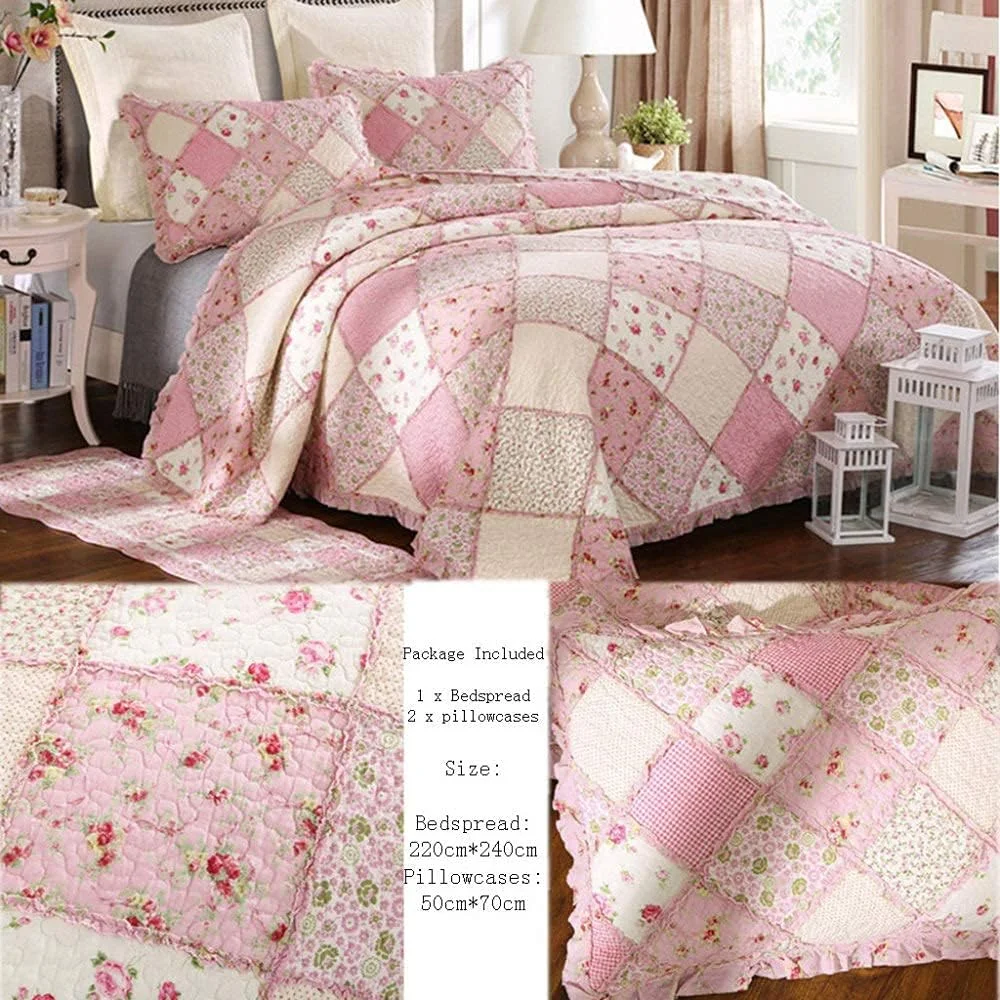 Cotton Patchwork Quilted Bedspread 3 Piece Sets Coverlet European Retro Bed Cover Throw Bedding Throw Home Decoration 220cm240cm,Quilt-220cm240cm,Quilt-king 220cm*240cm