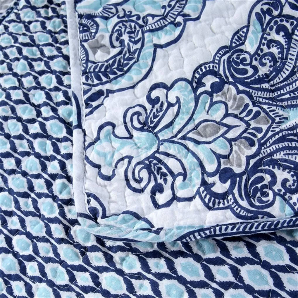 روتختی تکه دوزی شده به همراه 2 روبالشتی، روکش مبل، روتختی ممتاز 230x250 سانتی متر، آبی