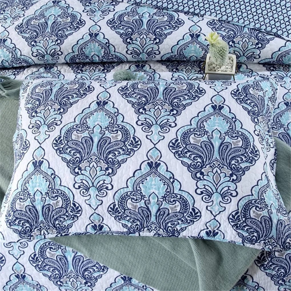 روتختی تکه دوزی شده به همراه 2 روبالشتی، روکش مبل، روتختی ممتاز 230x250 سانتی متر، آبی