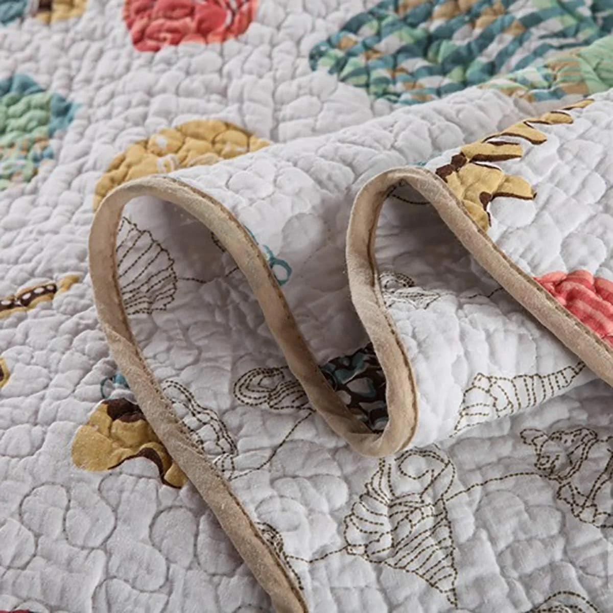 روتختی لحاف تکه دوزی شده با طرح دریایی، روانداز تخت خواب تنفسی و دو رو، روکش تخت دو نفره با 2 روبالشی، 230 در 250 سانتی متر روتختی لحاف تکه دوزی شده با طرح دریایی، روانداز تخت خواب تنفسی و دو رو، روکش تخت دو نفره با 2 روبالشی، 230 در 250 سانتی متر