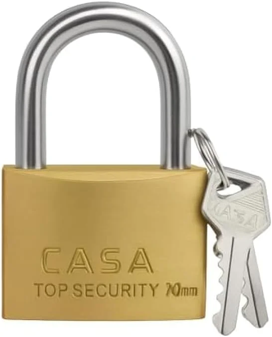 قفل برنجی 70 میلی‌متری فیتو با حلقه فولادی سخت کاری شده - قفل امنیتی مقاوم در برابر آب و هوا برای دروازه‌ها، درها، سوله‌ها و کمدهای رختکن - شامل کلید