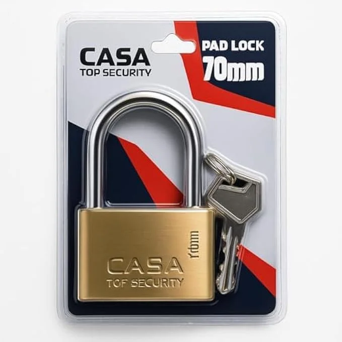 قفل برنجی 70 میلی‌متری فیتو با حلقه فولادی سخت کاری شده - قفل امنیتی مقاوم در برابر آب و هوا برای دروازه‌ها، درها، سوله‌ها و کمدهای رختکن - شامل کلید