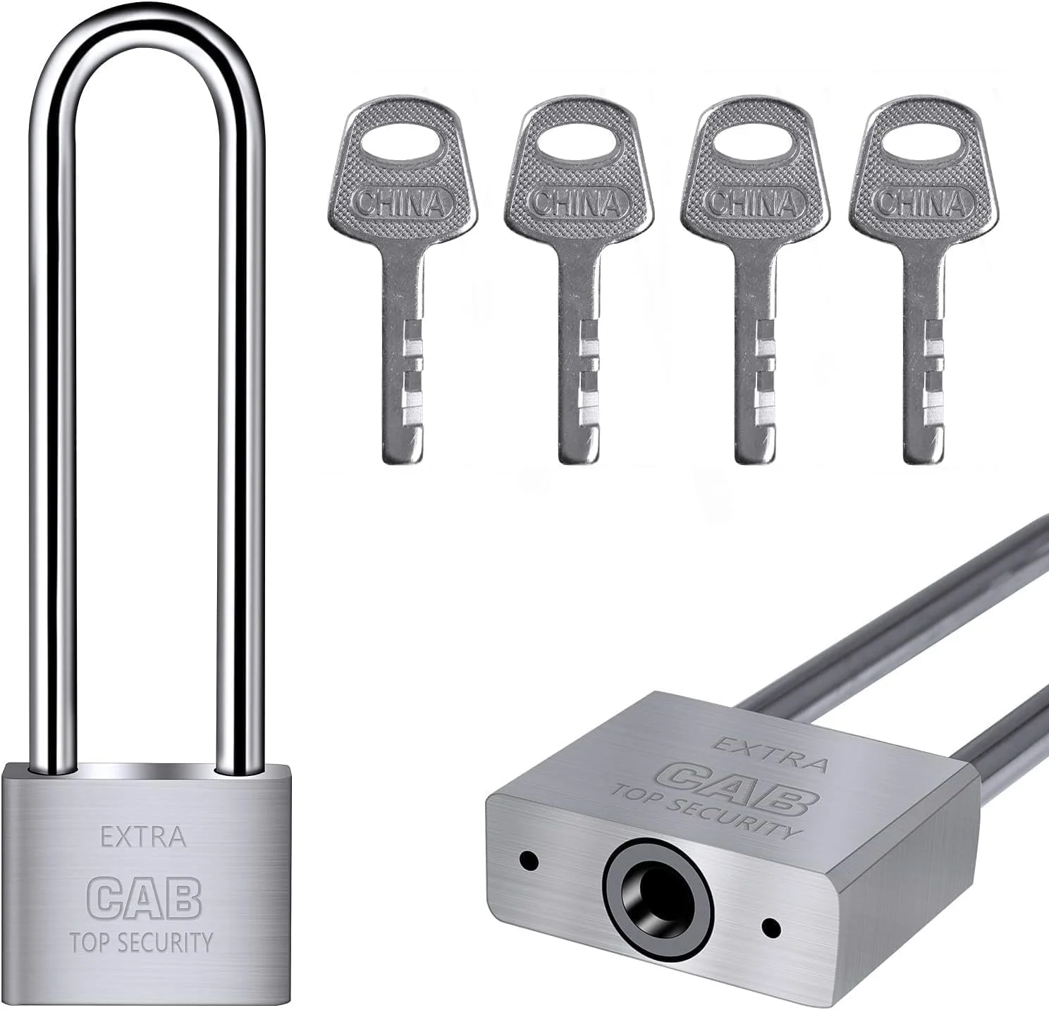 قفل آویز بلند Elvyagod با 4 کلید، قفل زنجیری 6.4 اینچی سنگین، قفل ضد آب با امنیت بالا برای انبارهای درب کانتینر گاراژ سوله