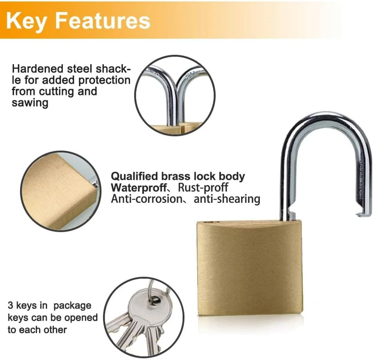 قفل آویز ECVV، یک عدد، قفل برنجی جامد ضد آب 75 میلی متر - قفل آویز با کلید برای سوله | واحد ذخیره سازی | مدرسه | قفسه باشگاه | حصار | جعبه ابزار | انبار Hasp | - طلایی