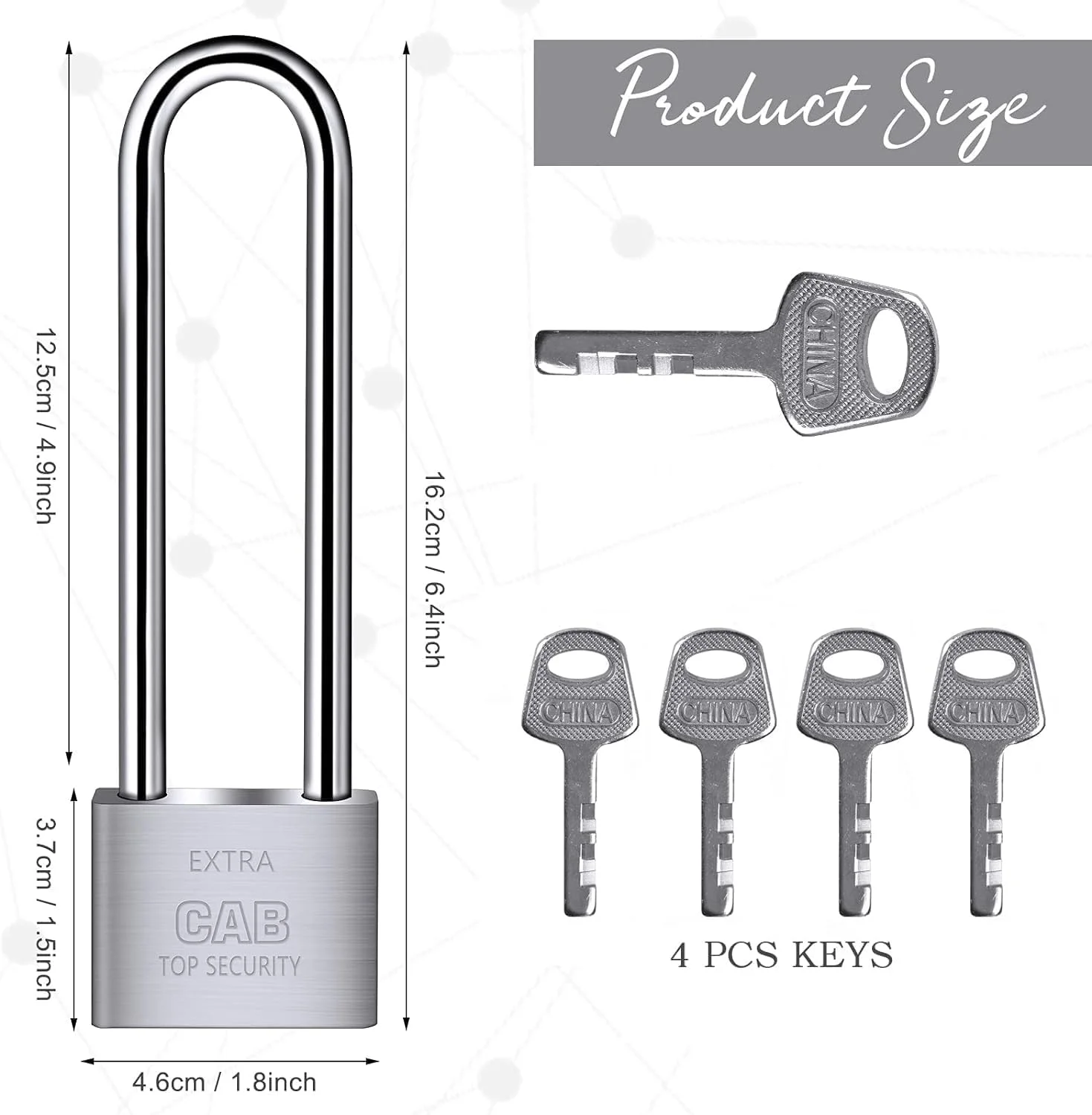 قفل آویز بلند Elvyagod با 4 کلید، قفل زنجیری 6.4 اینچی سنگین، قفل ضد آب با امنیت بالا برای انبارهای درب کانتینر گاراژ سوله