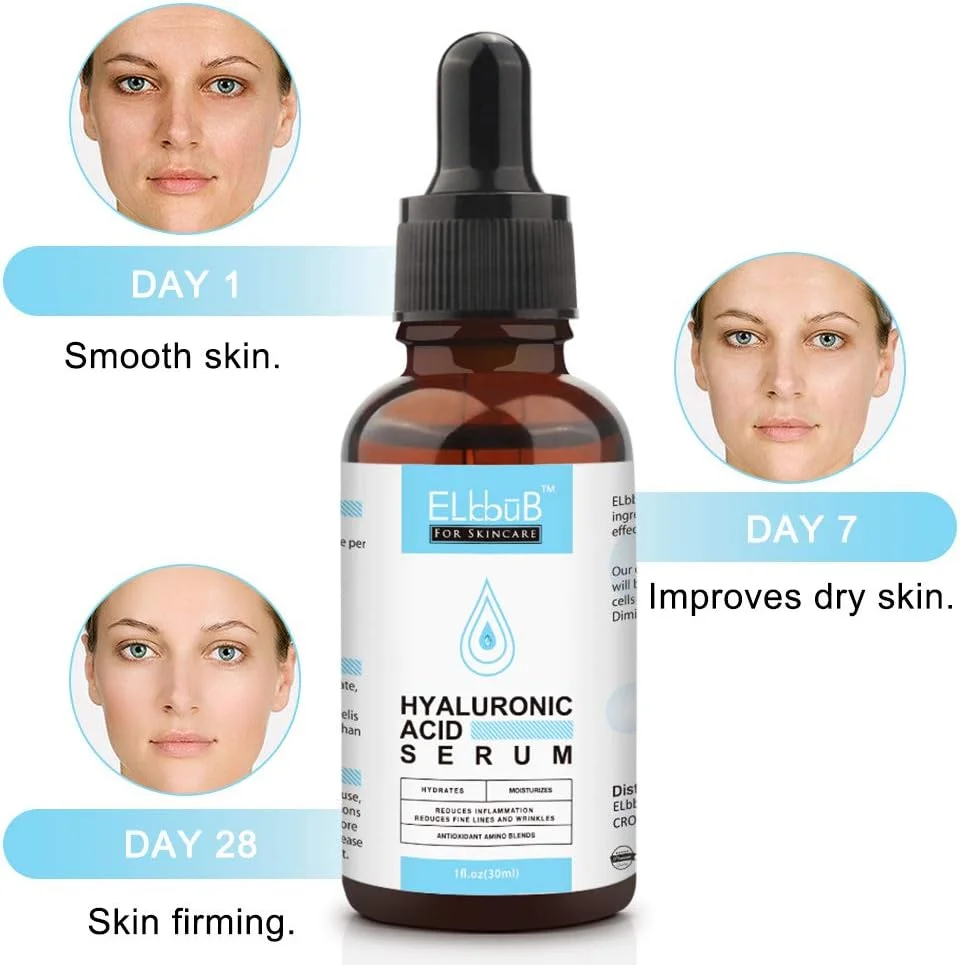 سرم هیالورونیک اسید ELBBUB - سرم ضد پیری و مرطوب کننده برای از بین بردن خطوط ریز و چین و چروک، نرم کننده، آبرسان، جذب آسان، سرم ضد پیری 30 میلی لیتر * 2